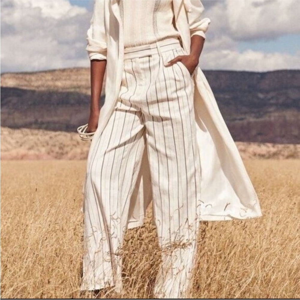 Banana Republic Cream Striped Wide Leg Pants